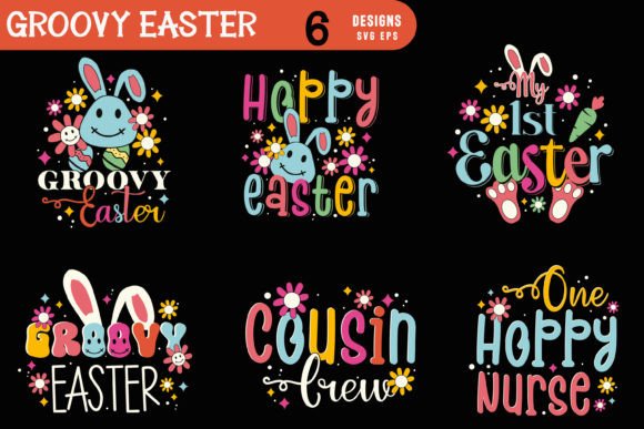 Retro Groovy Easter Quote SVG Bundle: Graphics for Crafts & Content