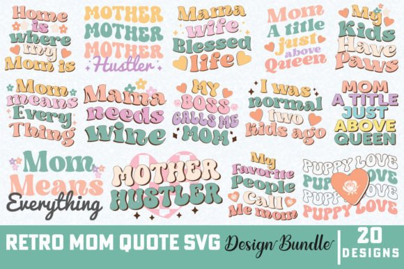 Retro Mom Quote SVG Design Bundle: Graphics for Crafts & Content