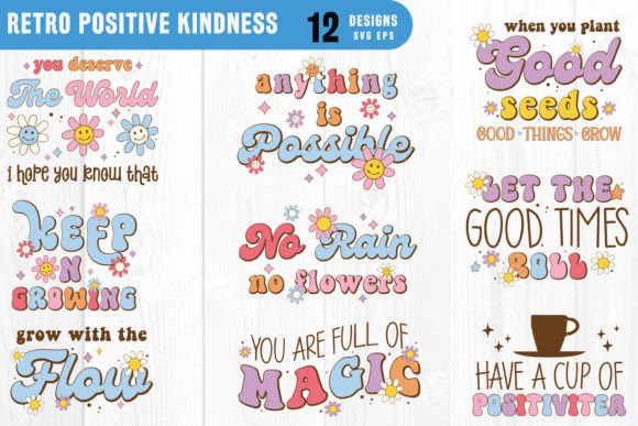 Retro Positive Kindness Quote SVG Bundle: Graphics for Crafts